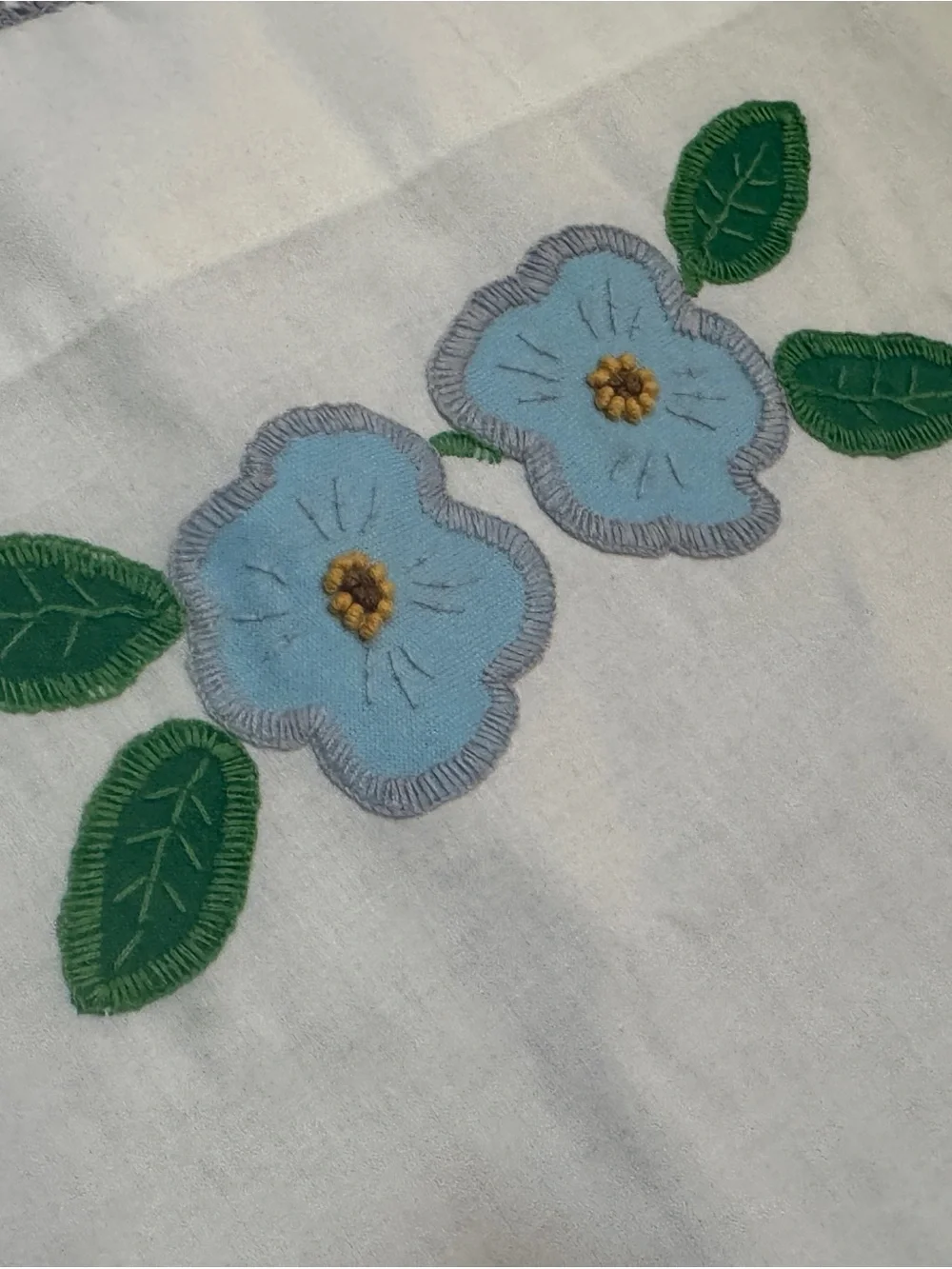 Vintage Embroidered Blue Flower Cotton Linen Pillow Cases